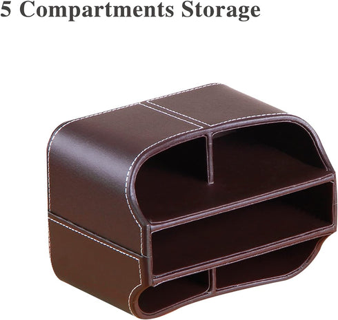 YAPISHI 360 Degree Spinning Leather Remote Control Holder, Desk Caddy/Box, Coffee Table Organizer for Media, Calculator