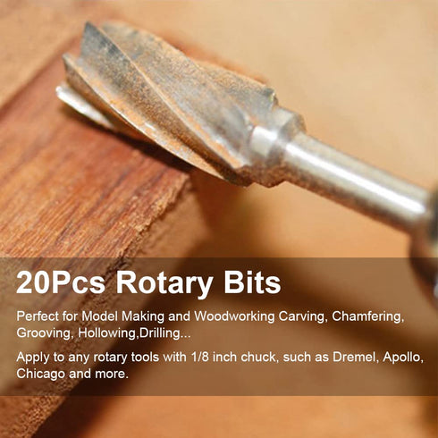 Wood Carving Bits Engraving Router Bit, 20pcs HSS Rotary Burr Set for DIY Woodworking & Carving
