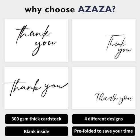 4x6 inch, 100 Pack 4 AZAZA Black Thank You Cards with Envelopes Bulk Thank You Notes Minimalistic Designs, Funeral