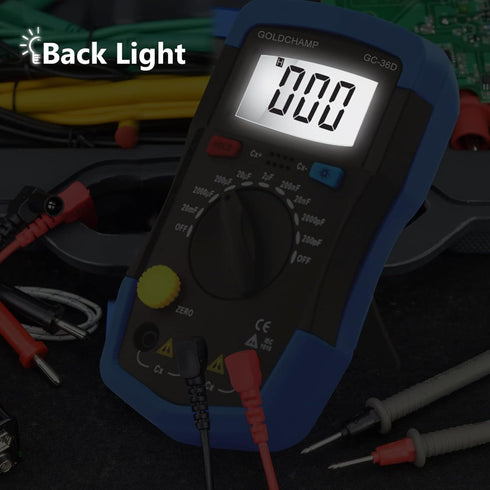 Handheld Digital Multimeter, 200pF-20mF Capacitance Tester, Multi-Function Tool with Backlight, Data Retention