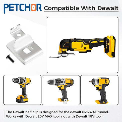 8PCS Dewalt Belt Clips, Stainless Steel Drill Tool Clips Hook Kit with Screws for 20V Power Tools