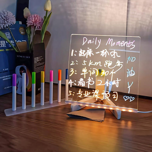 LED Note Board with Colors, 2024 New Glowing Acrylic Message Marker Board, Light up Dry Erase Board with Stand (7.9 *