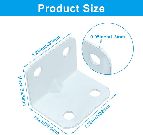 Seimneire 4 1x1x1.26inch 90 12Pcs White Metal Corner Bracket, Holes L Shape Corner Brace, Degree Right Angle Bracket