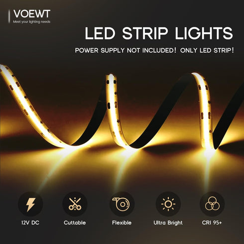 3000K,16.4ft 12V 95Ra+ COB LED Strip Lights Warm White High CRI Super Bright,Flexible Tape Lights