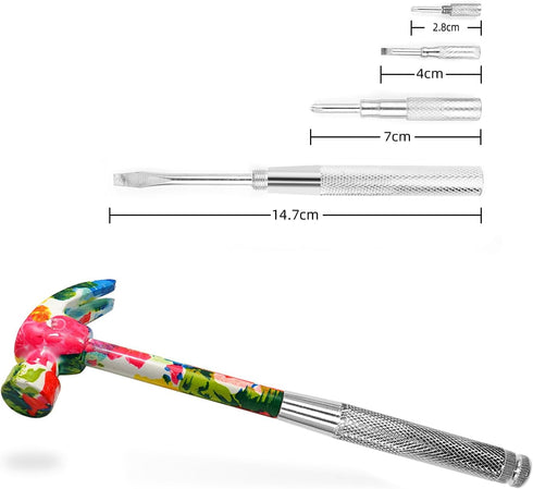 YOUMI 6 in 1 Floral Hammer with Screwdriver Tool Package, Anti-Corrosion Hammer with Phillips and Flat Screwdriver