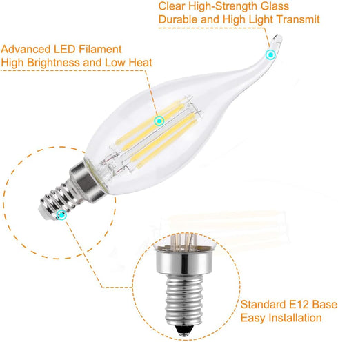 E12 B11 Bulbs 4 (40 5000K CA11 Bulb Non-Dimmable 4Pack KINUR Candelabra led Light Watt Watt Equivalent) Soft White