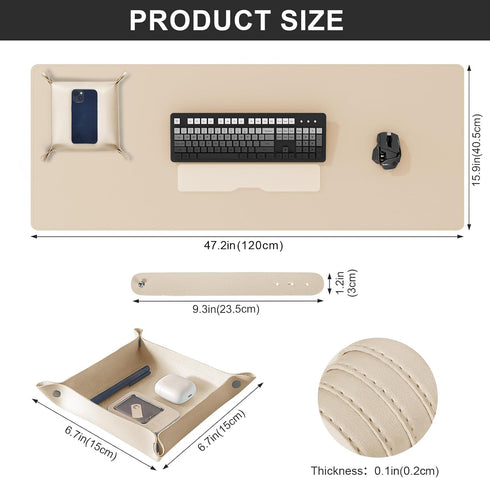 Pad,47.2''x15.8'',Cork DAWNTREES Dual Sided Desk Mat,Leather Desk Desk Mat Protector,with PU Leather Valet Tray