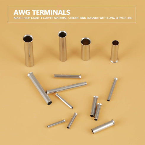 700Pcs 14 Values Non-Insulated Ferrule Copper Terminals Assortment Kit for Wire Cable with Storage Box