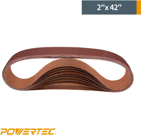 POWERTEC 424215A 2 x 42 Inch Sanding Belts - 150 Grit Aluminum Oxide for Woodworking, 10PK