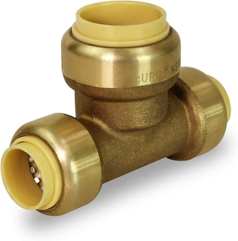 Supply Giant VQFU121234 Push Tees, 1/2 Inch x 1/2 Inch x 3/4 Inch Long Push-Fit Fittings, No Lead DZR Brass