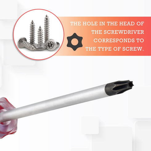 T20 Torx Security Screwdriver with Magnetic Tip, Plastic Grip for Computer Repairing, Home Appliances (Red, 178mm/7")