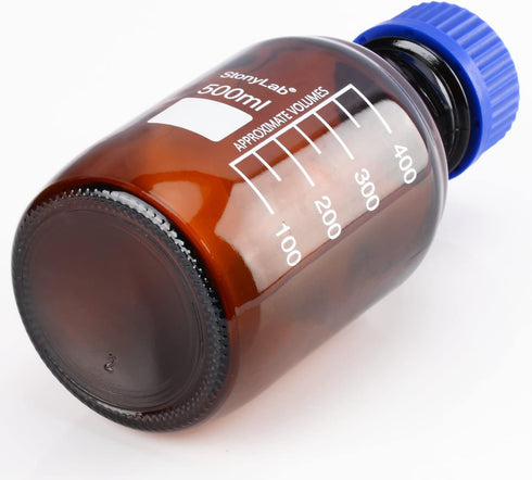 stonylab 500 ml Amber Borosilicate Glass Storage Bottles with GL45 Screw Cap, 1 Pack for Lab Reagent Media