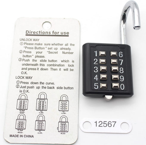 ZENG 10-Button Combination Padlock - Pre-Set 5-Digit Unchangeable Code for Gym Lockers and Toolboxes (Black)
