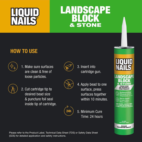 Liquid Nails LN-905 Landscape Block Adhesive, Low VOC, 10 oz