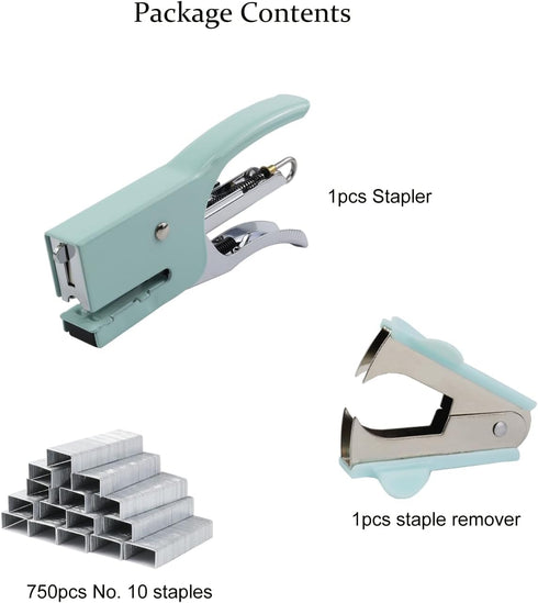 Small Hand-held Stapler Set, 15 Sheet Capacity, includes 750Pcs Staples and A Staple Remover, Mini Desktop Stapler for Office, School, Home or Travel Use. (Mint Green) by Aacehlh