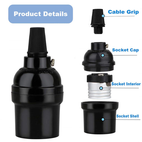 E26/E27 Bulbs (3-Pack, Keyless Medium Base Vintage Socket,Black Bakelite Socket Vintage Screw Edison Ceiling Retro