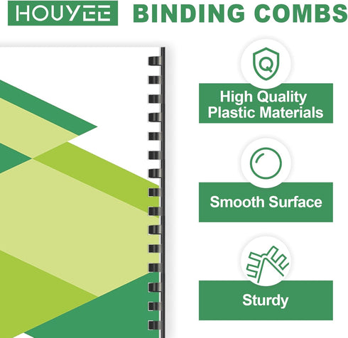HOUYEE 100 Pack 3/8 Inch Plastic Binding Comb, 19 Ring, Black Comb Binding Spines for Letter Size Paper