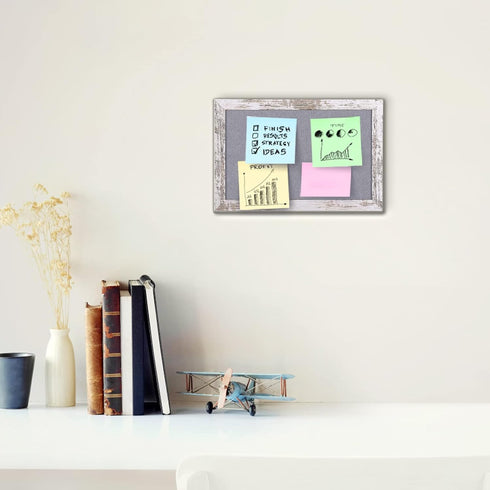 Gray Felt Bulletin Board with White Rustic Wood Frame, Decorative Hanging Board for Office Home