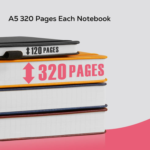Lined Journal Notebook for Women/Men, 320 Pages, Hardcover Pink Leather Daily Diary Journals, A5 (5.7'' X 8.4'')