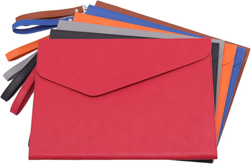 Enyuwlcm PU A4 Leather File Folder - Document Holder Stylish Portfolio Envelope Case with Strap, Red