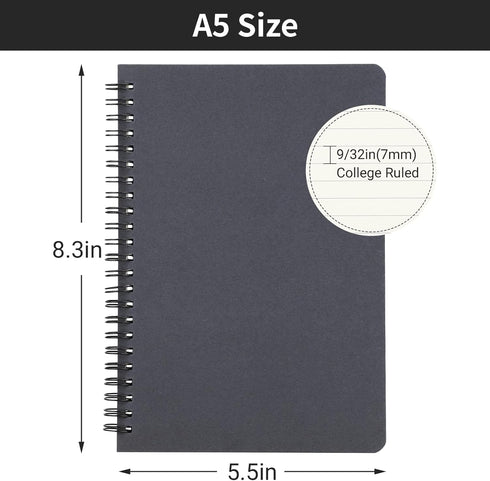 EUSOAR College Ruled Notebooks, 6 Packs 5.5" x 8.3" 120 Pages Grey A5 Spiral Notebook Bulk, Hardcover Lined Writing Notebooks Sketchbook Set, Office Meeting Essentials Composition School Supplies by EUSOAR