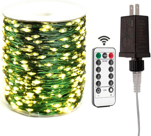 Green Wire Fairy Lights Plug in 200FT High Bright 600 LED Waterproof