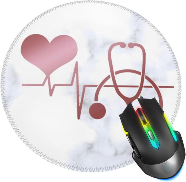 Nurse Doctor Heart Stethoscope Marble Mouse Pad, Stitched Edge with Non-Slip Rubber Base, Gaming Mat for Computer Laptop