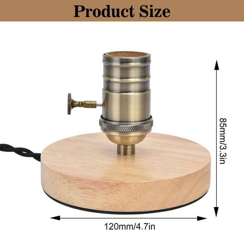 Tissting Vintage Wooden Lamp Base E26/E27 Table Lamp Holder with Dimmable Button Adjust Brightness Mini Short Desk Lamp Exposed Bulb Base with US Plug(120 85mm/4.7 3.3in) by Tissting