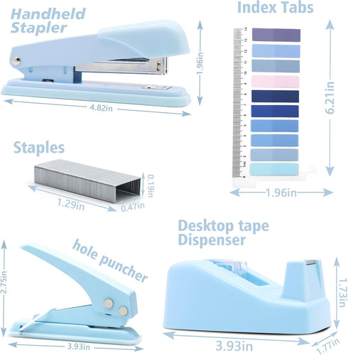 Blue Office Supplies,UPIHO Blue Desk Accessories,Stapler and Tape Dispenser Set for Women with Stapler,Tape Dispenser,Magnetic Staple Remover,Staples,Clips,Hole Punch and Tabs,School supplies by UPIHO