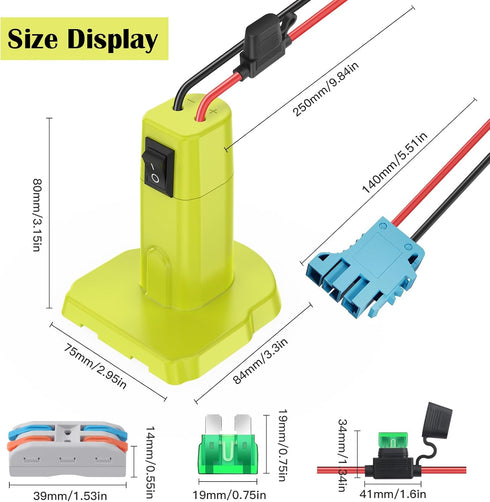 Power Wheels Adapter for Ryobi 18V Battery - Battery Converter Kit with Fuse, Switch & Wire Harness