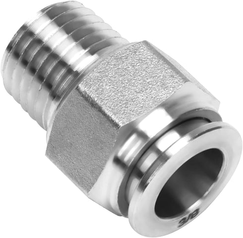 Push to Connect Fitting - 304 Stainless Steel Male Straight 3/8" Tube OD x 1/4" NPT Thread Fitting