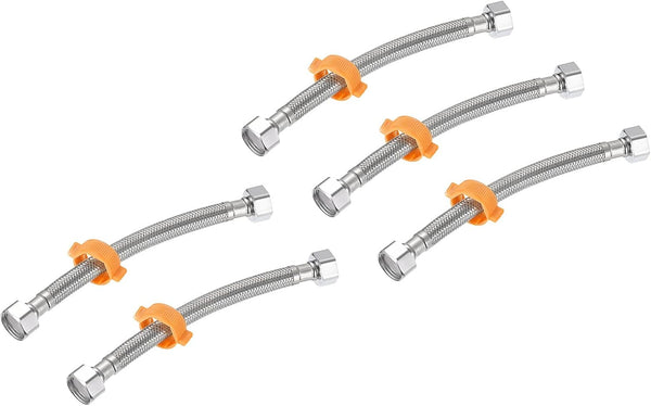 uxcell 5pcs Faucet Supply Line Connector, 8 Inch Long G1/2 Female x G1/2 Female Braided 304 Stainless Steel Hose