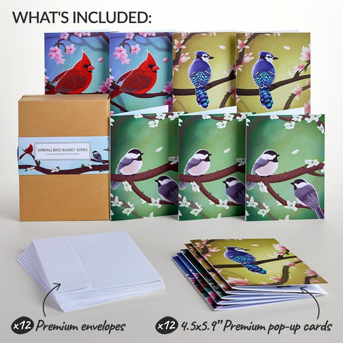 Set 12-Pack) 3D 4.5" 5.9" Lovepop Spring Bird Basket Series Box (Assorted Pop-Up Card for Her and Him - Everyday