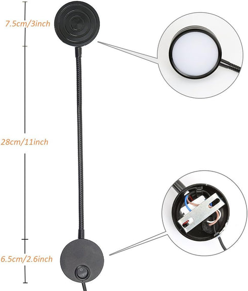 Onerbuy 5W Youngine Plug Wired Flexible Gooseneck Wall Sconce Reading Lamp Art Works Show Accent Light Wall Mount Spot