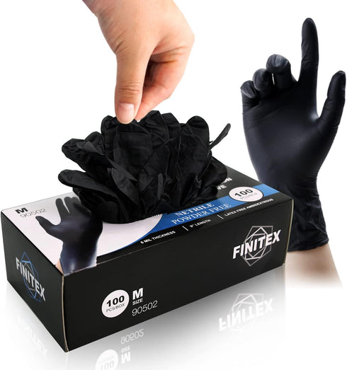 FINITEX Black Nitrile Disposable Medical Exam Gloves, 100/1000 PCS Powder-Free Latex-Free Food Gloves