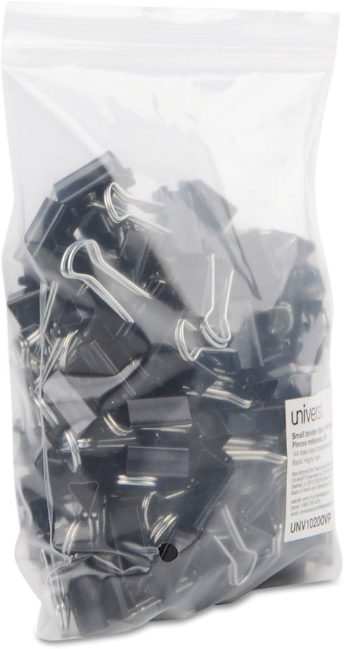 Small Binder Clips, Steel Wire, 3/8" Capacity, 3/4" Wide, Black/Silver, 144/Pack