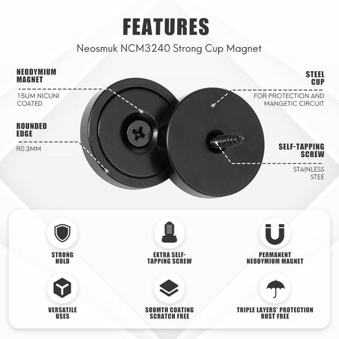 Screws,130lbs+ Holes,Countersunk Mounting,6 Pack,Black Neosmuk Magnets with Heavy Duty Rare Earth Neodymium Mounting