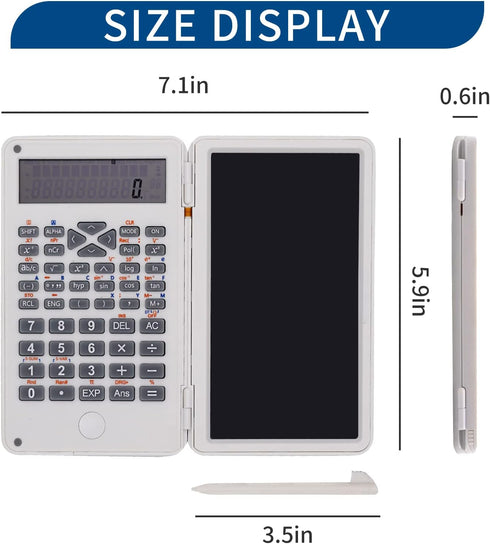 Basic Calculator Notepad with LCD Writing Tablet, Rechargeable, Lock Button and E-Pen,12 Digit Display, Also Inkless Drawing/Memo Pads/Planning Boards, Hand-held for Daily and Basic Office (White)