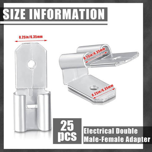 25 Pcs Double Piggyback Spade Connectors, Electrical Double Male Female Adapter, Female Male Quick Disconnect Piggyback Spade Crimp Terminals Assortment Kit, Silver
