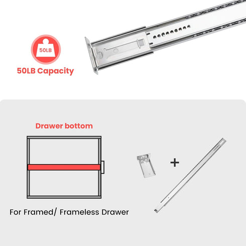 2 Pack 16Inch 3/4 homdiy Heavy Duty Centered Bottom Mounted Drawer Slides for Cabinet & Dresser Drawers, Bottom Mount