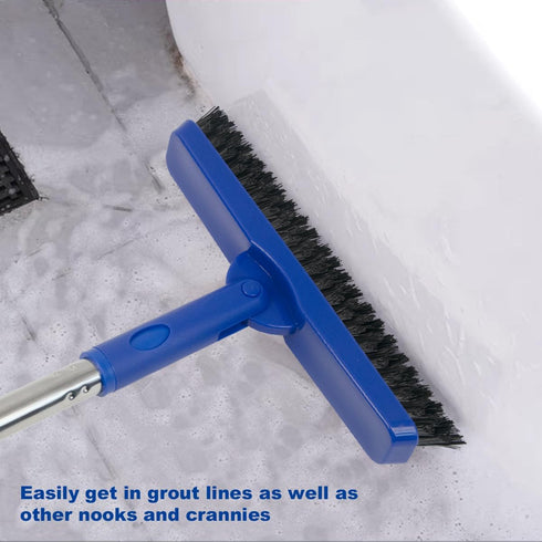CELOX Stiff Bristle Long Handle Tile Scrubbing Brush (Blue) for Deep Cleaning