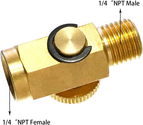 Quickun Pneumatic Brass In-Line Air Flow Regulator Valve, 1/4" NPT Male & Female, Air Pressure Compressor Tool