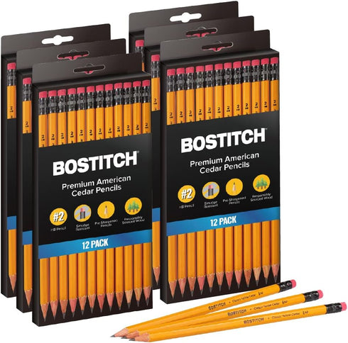 Bostitch Office Premium #2 Pencils, 72-Pack, Pre-Sharpened American Cedar Wood, HB Graphite