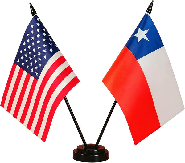 America & Chile Friendship Twin Desk Flag, US Chile Table Flags, 8