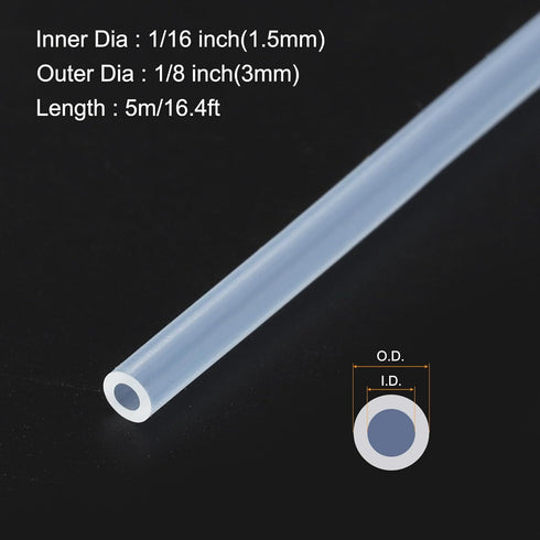 5m(16ft) 1.5mm(1/16") ID x 3mm(1/8") OD Silicone Tubing Clear Industrial Plastic Tubing Pure Silicone Hoses for Pump Siphoning Draining Irrigation Brewing