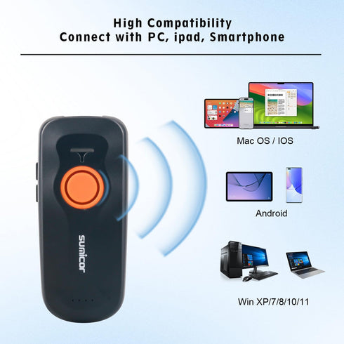 Sumicor SM8725L-1D Wireless Barcode Scanner, Portable Bluetooth 2.4G USB Wired 3-in-1 Laser Reader for Windows,