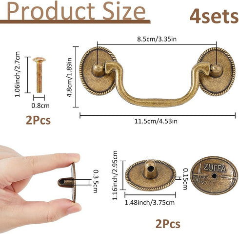 4 Sets 3.5 inch SUPERFINDINGS Vintage Bail Pull Handles Hole Center Antique Bronze Drawer Handles Alloy Drop Pulls