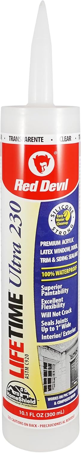 Red Devil 0777 Lifetime Ultra 230 Premium Elastomeric Acrylic Latex Sealant, 10.1 oz, Clear