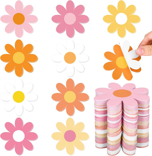 Whaline 36Pcs Boho Retro Daisy Flower Sticky Notes, 9 Designs, Colorful Self-Stick Notepads for School Office