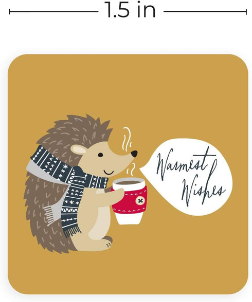 Woodland Animals Christmas Stickers / 250 Labels / 1.5" x 1.5" Square Envelope Seals / 6 Festive Designs / Made in The